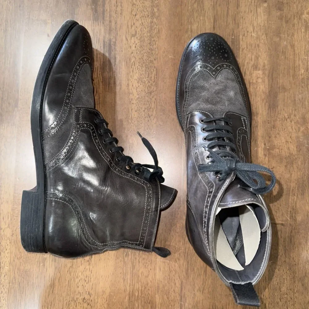 To Boot New York Wingtip Brogue Dress Boots Gunmetal Leather Suede Italy Men 13
